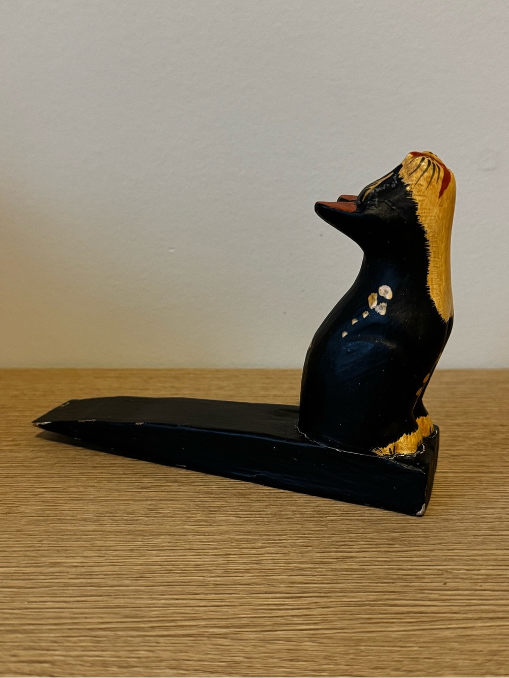 Hand-Painted Black and Gold Cat Doorstop
